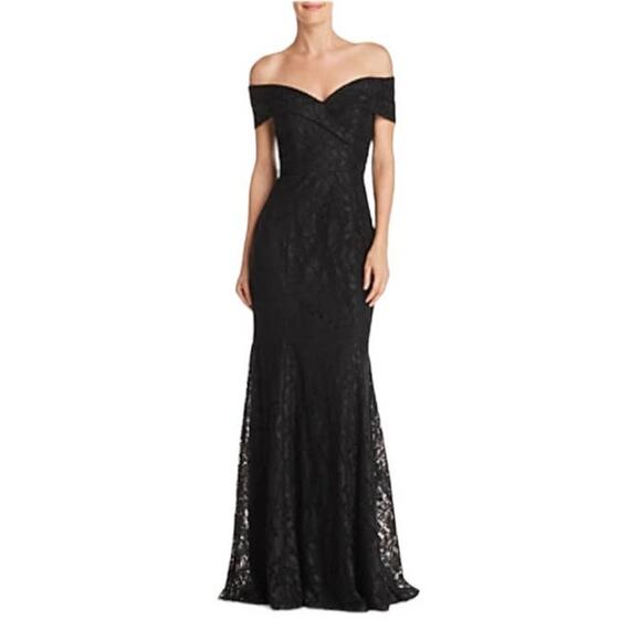 New Aqua Black Lace Off The Shoulder Cap Shoulder Mermaid Cocktail Maxi Dress 6 - Picture 1 of 8
